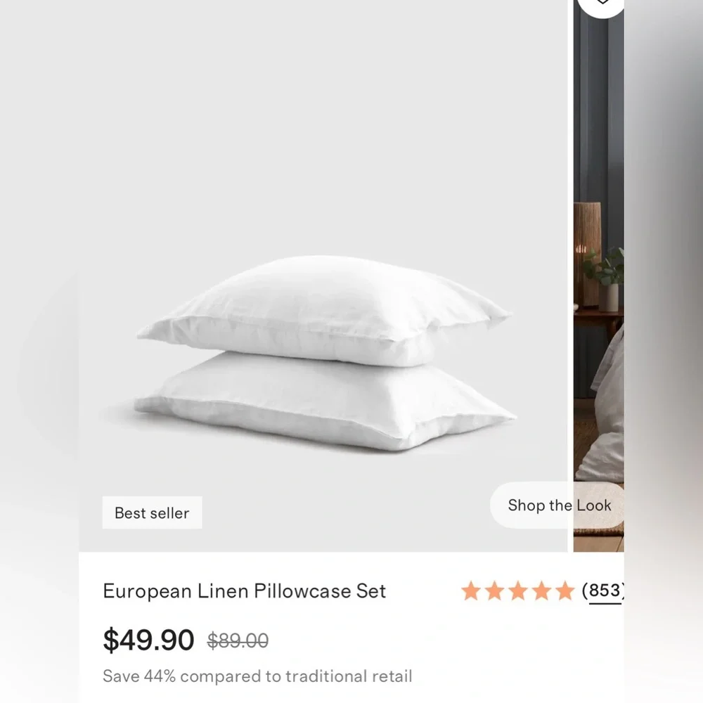 Like New - Quince European Linen Pillowcase Set - White STANDARD - Picture 1 of 2